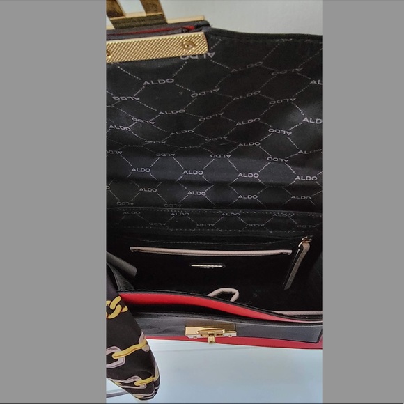 Aldo NWOT Red Navy Cream Structure Cross-Body & Scarf - Picture 3 of 3